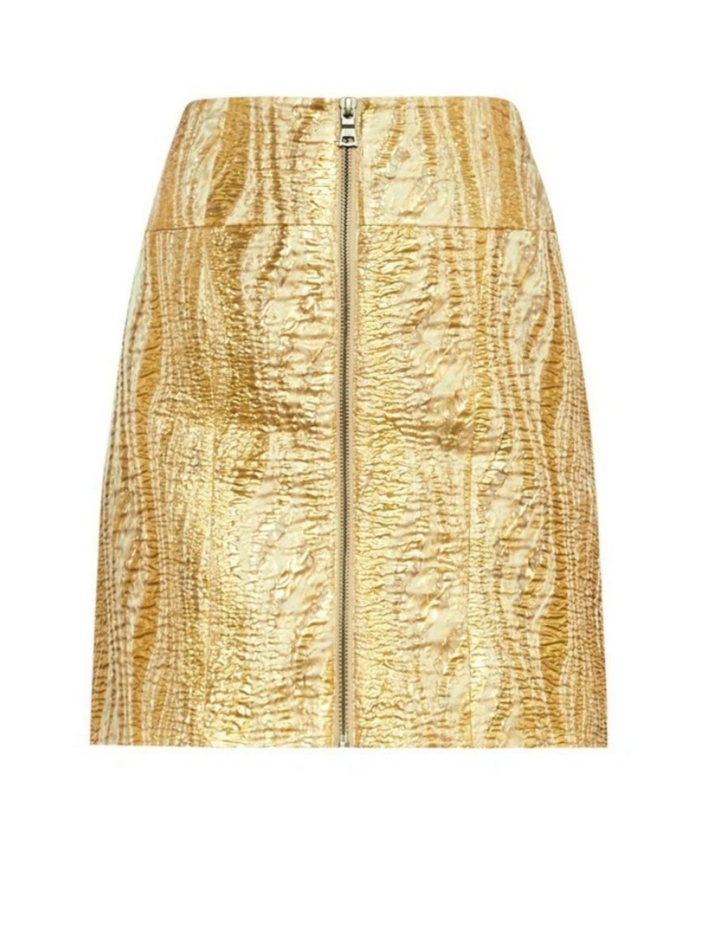 BCBGMaxAzria Gold Metallic Front-Zip Mini Skirt size M